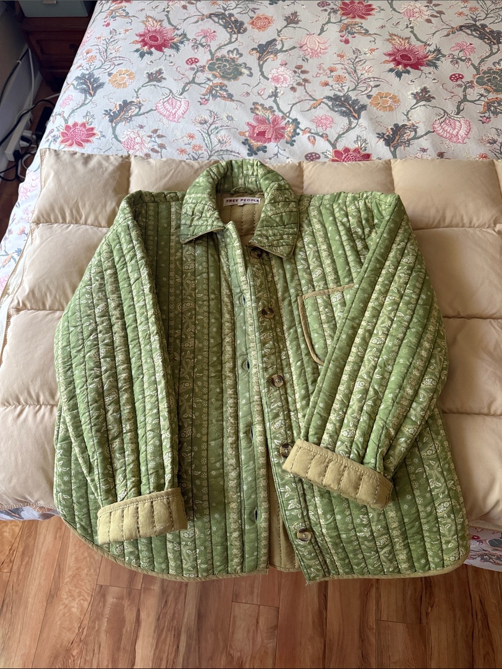 Free People Alexie Quilted Light Green Button-Down Puffer Jacket